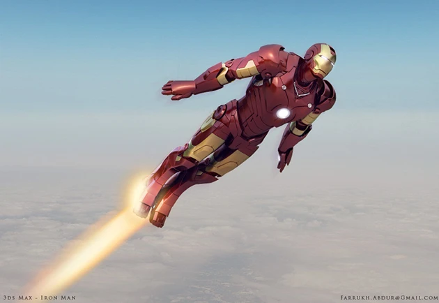 Iron Man volant grâce à ses propulseurs